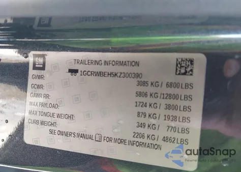 2019 Chevrolet Silverado 1500 Custom z USA, uszkodzony, nr VIN 1GCRWBEH5KZ300390